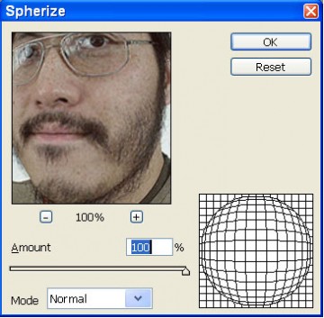 Photoshop CS Spherize 100%