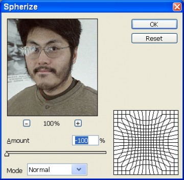 Photoshop CS Spherize -100%